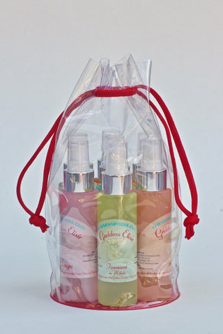 50ml set of Goddess Elixirs in a clear display bag.